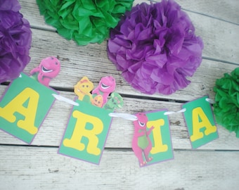 Custom banner, green, purple, yellow custom name up to 10 characters for birthday parties and room decor