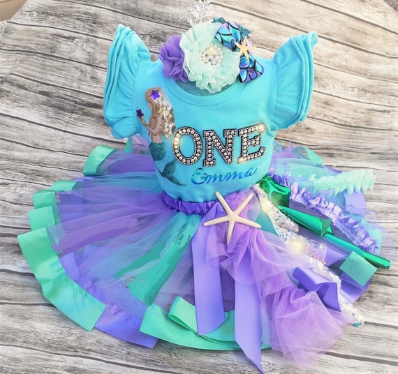 Mermaid 1st Birthday Outfit Mermaid Baby Tutu ONE Custom Name Headband for Under the Sea Party Outfit Etsy