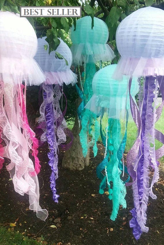 Jellyfish lantern hanging decor, LARGE, Little Mermaid Birthday for under  the sea party decorations or mermaid nursery, ocean baby shower