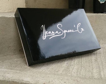 Glossy black apparel boxes with custom logo personalized for business or wedding party gifts set of 10 garment box or bridal party box