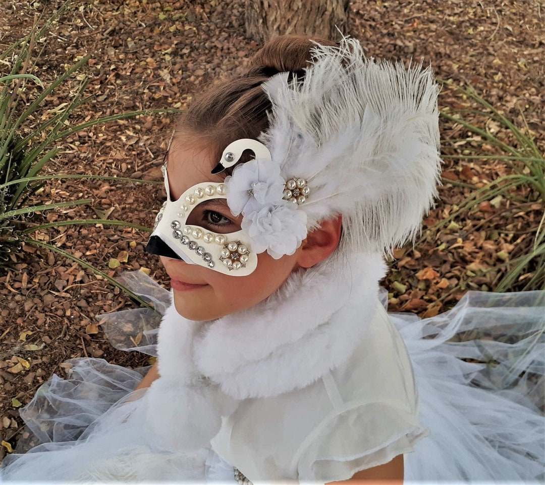 Swan Mask Masquerade GORGEOUS for ADULT or KID Costume Handmade With