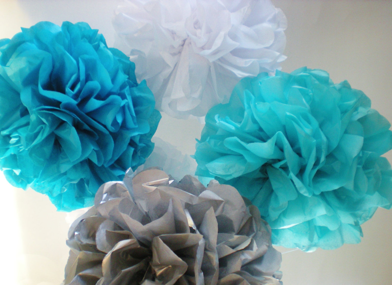 Silver Gray Blue Tissue Pom Poms 9 Diameter Set of 5 Etsy