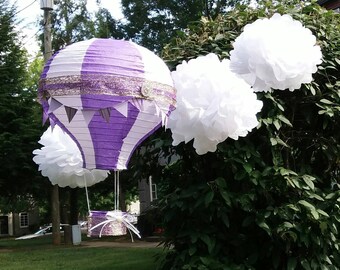 Hot air balloon Lantern purple for party supplies or Nursery decor with clouds option use as hanging decorations or photo props