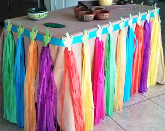 Encanto birthday Fiesta table decor fiesta table skirt for cactus party or llama party tassel table skirt in bright colors