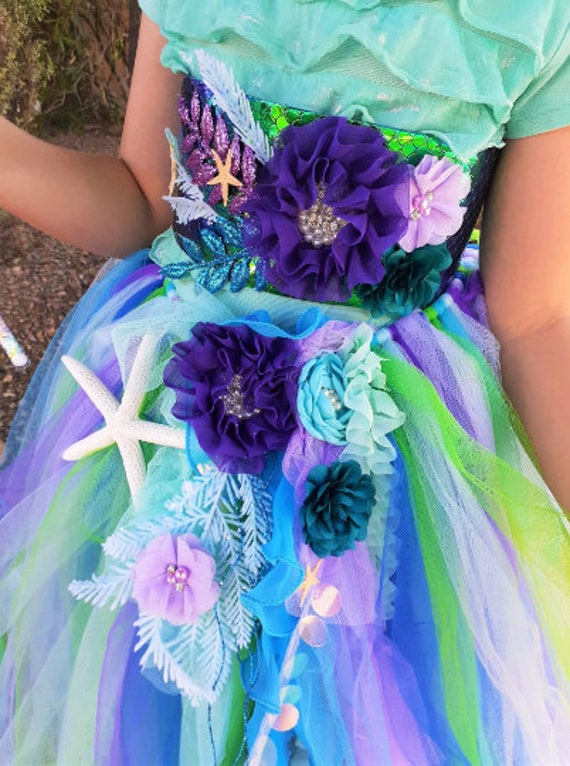 mermaid fancy dress accessories Mermaid Tutu Costume Girls Dress up or Adult With Accessories Jellyfish  Wand Sash Headband Long Under the Sea Tutu Skirt