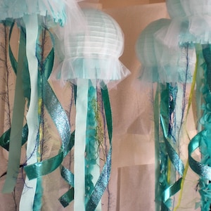 Jellyfish lantern Mermaid birthday aqua blue shades, Under the Sea party or nursery room decor, wedding decor LED light up option