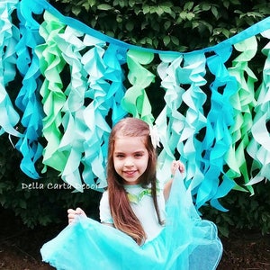 Under the Sea table skirt or photo backdrop tissue tentacles satin ribbon for ocean party or photo shoot Aqua mint turquoise ruffle skirt image 7