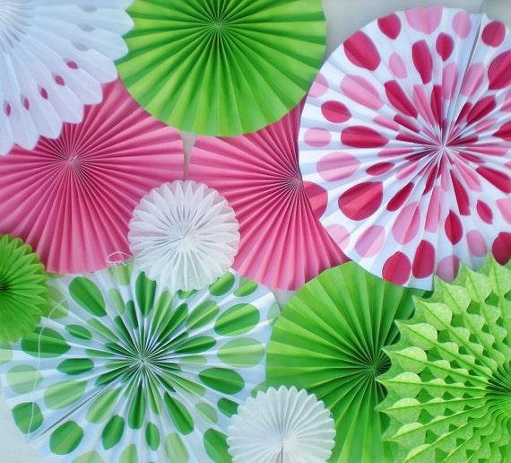 Hot Pink Lime Green Paper Rosettes For Backdrop Birthday Decor Quinceanera Wedding Baby Shower Etc