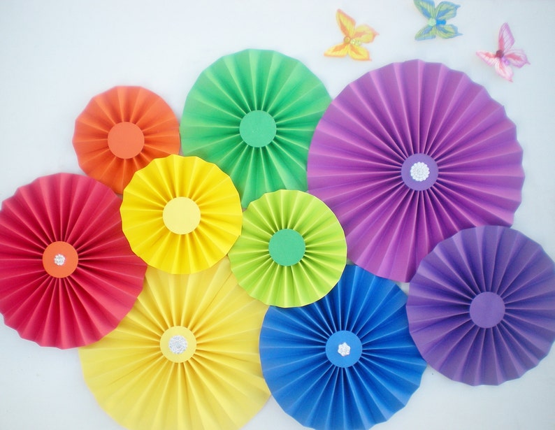 Rainbow paper fans with butterflies option and bling for table Etsy