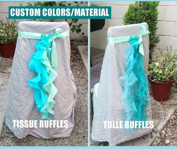 Chair Sashes Ruffled Chair Sash Aqua Teal Tissue Or Glitter Etsy