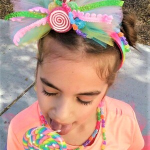 Candy Headband Treat Headband or Clip Candyland Bow Rainbow With Candy ...