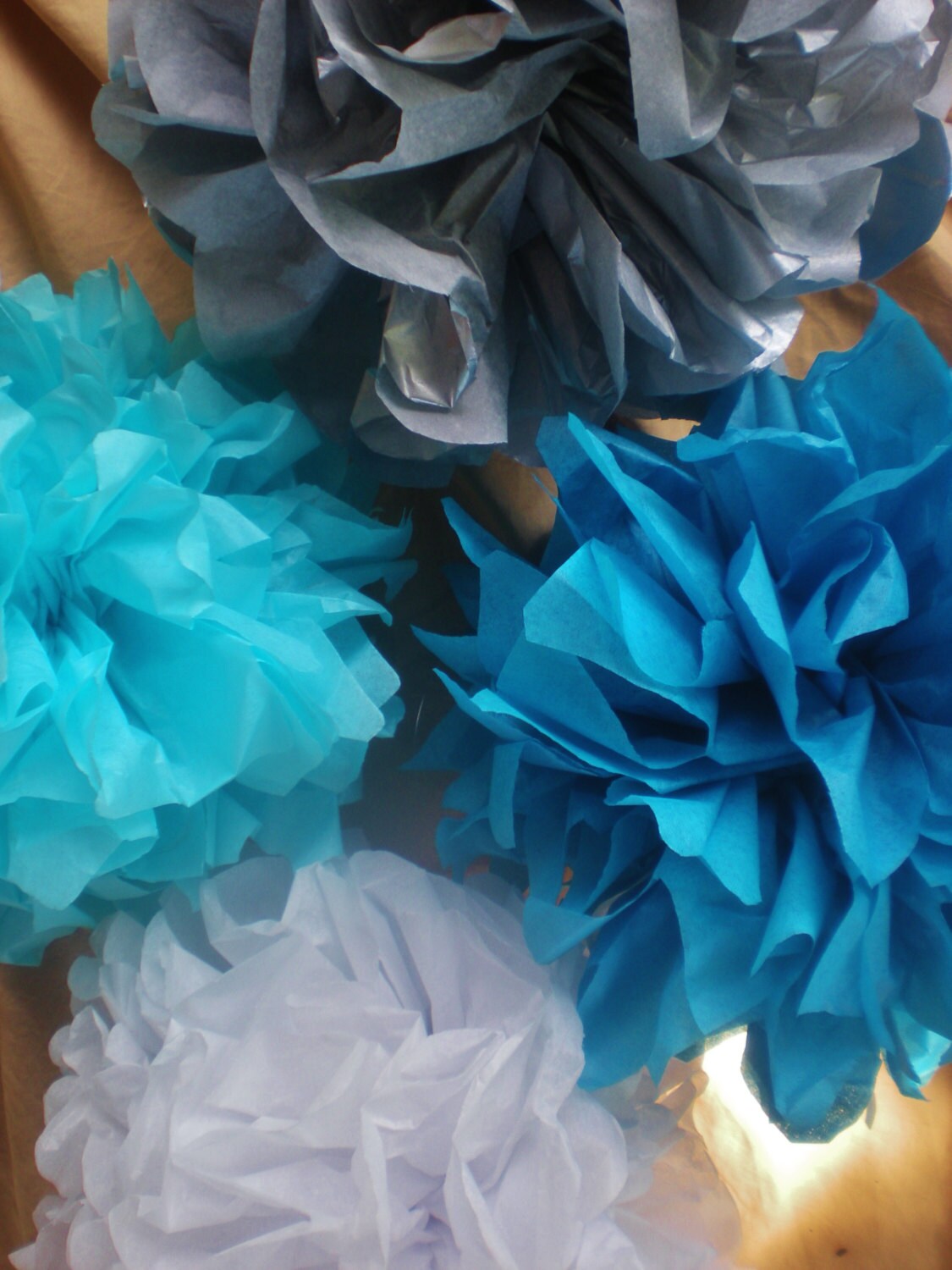 Silver Gray Blue Tissue Pom Poms 9 Diameter Set of 5 Etsy