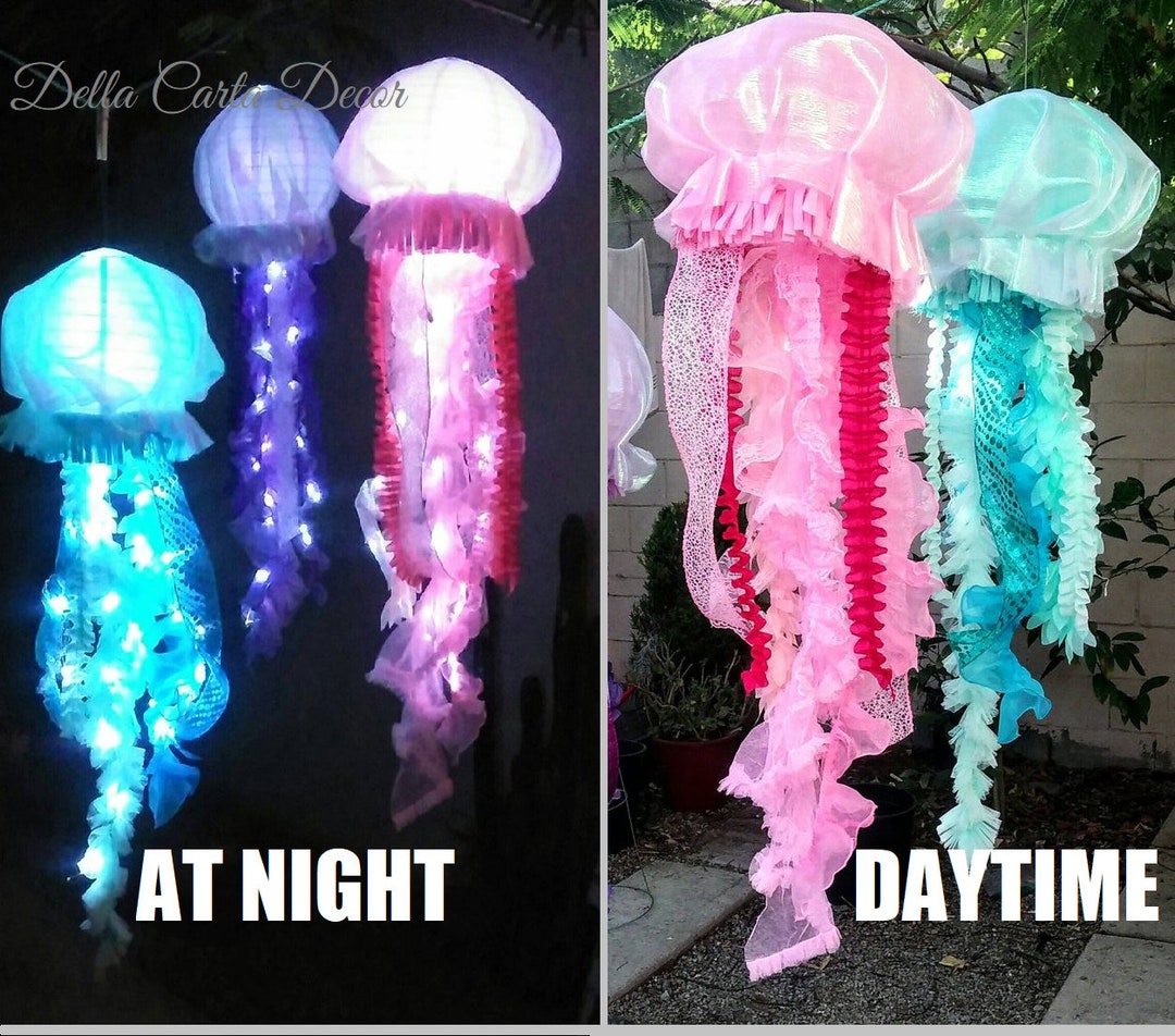 Jellyfish Lantern LIGHT UP Jellyfish for Under the Sea Party Decorations  Mermaid Birthday or Ocean Nursery Hanging Fabric Jellyfish Lamp 