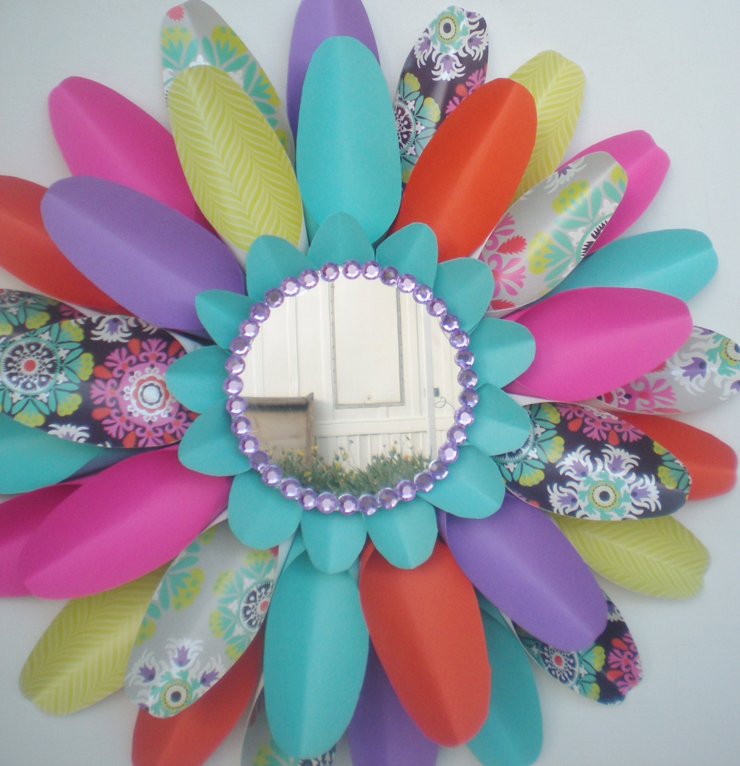 Mirror Wall Hanging LARGE Wall Flower Pink Aqua Purple Etsy