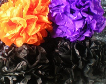 Halloween pom poms 2 orange, 2 black, 1 purple 9" diameter for Halloween party decor