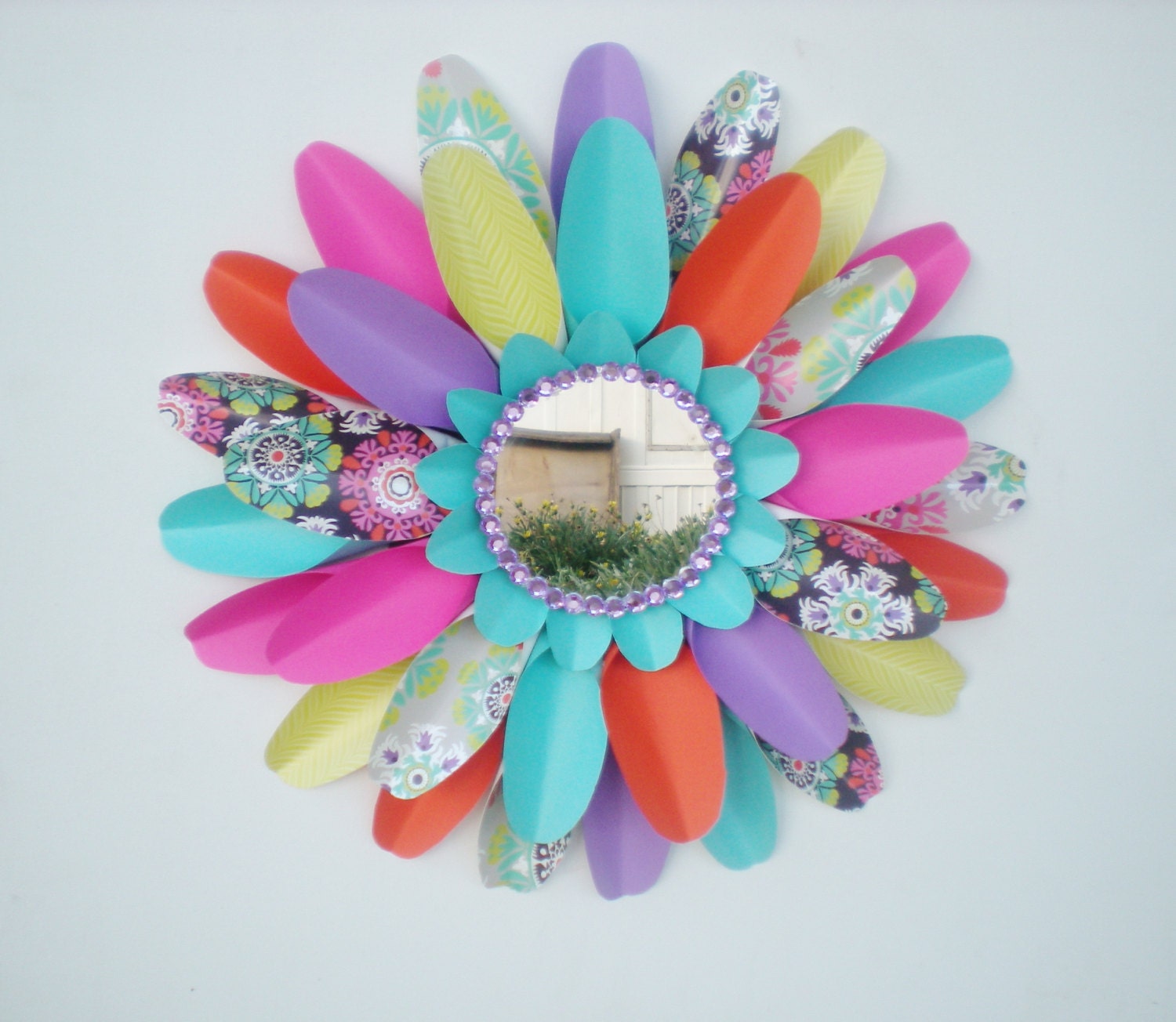 Mirror Wall Hanging LARGE Wall Flower Pink Aqua Purple Etsy
