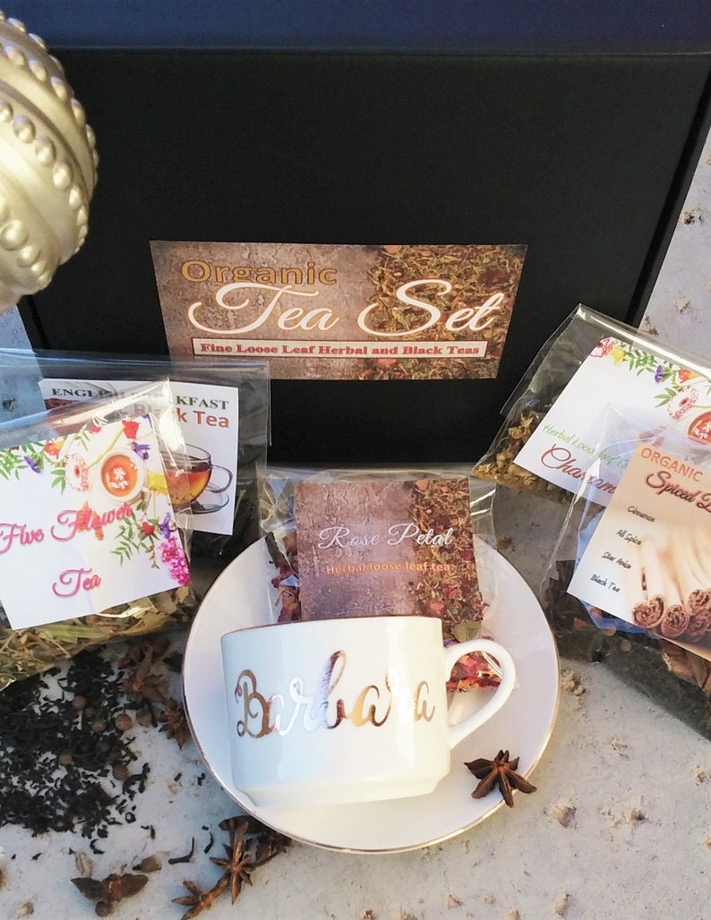 Tea Gift Set Personalized Tea Cup and Saucer Tea Sampler Etsy
