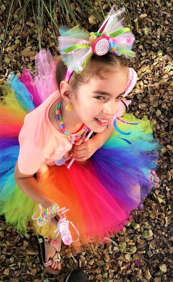 DellaCartaDecor Candy Headband Treat Headband or Clip Candyland Bow Rainbow with Candy, Treats and Tulle Bow for Candy Fairy Costume or Candyland Birthday