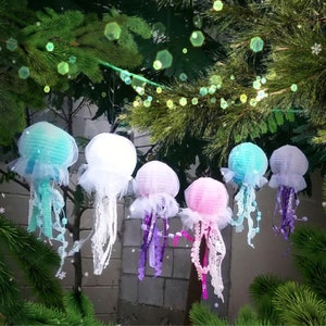 Mini Jellyfish lanterns set Under the Sea party or Mermaid party use as under the sea ornaments or jellyfish garland pink purple white aqua