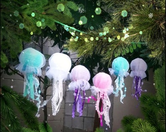 Mini Kwallen lantaarns set Under the Sea party of Mermaid party gebruik als onder de zee ornamenten of kwallen slinger roze paars wit aqua