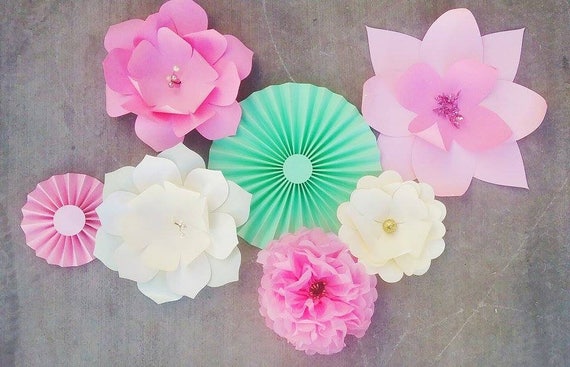  Paper Flowers Decorations for Wall Blue Paper Fans