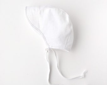 White Linen and Cotton Baby Bonnet | Vintage Brim | Handmade Bonnets | Spring and Summer Bonnet | Baby and Toddler Bonnets