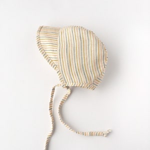 Baby Suzy Stripe Linen Baby Bonnet Summer and Winter Vintage Brim Handmade Bonnets Spring and Summer Bonnet Baby and Toddler Bonnets image 1