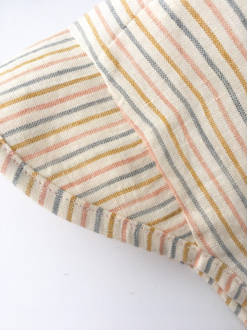 Baby Suzy Stripe Linen Baby Bonnet Summer and Winter Vintage Brim Handmade Bonnets Spring and Summer Bonnet Baby and Toddler Bonnets image 2