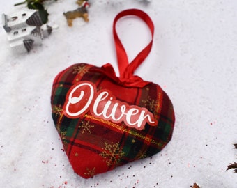 Personalised Christmas Ornament | Shipped Next Day Free Shipping | Handmade | Christmas Hand Sewn | Tartan Heart