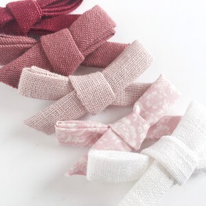 Girls Hair Bows Petite Style Linen Birthday Christmas Gift Clip, band or tie Vintage Collection Burgundy Bow Mustard hair bow image 3