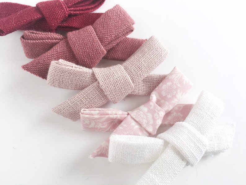 Girls Hair Bows Petite Style Linen Birthday Christmas Gift Clip, band or tie Vintage Collection Burgundy Bow Mustard hair bow image 3