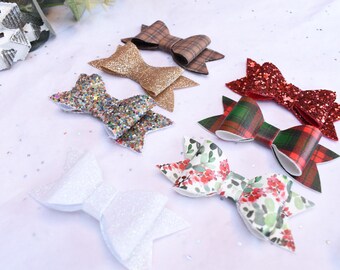 Girls Hair Bows Sparkle Style | Clip, band or tie | Christmas Collection | Red hair Bow | Stripe hair Bow | Plaid hair bow