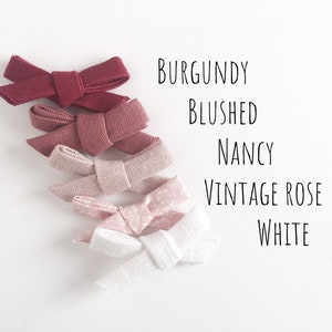 Girls Hair Bows Petite Style Linen Birthday Christmas Gift Clip, band or tie Vintage Collection Burgundy Bow Mustard hair bow image 5