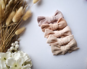 Bonnie Linen Bows on clip or Nylon headband variety colours, pack of 3 or 5
