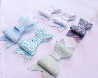 Girls Hair Bows Sparkle Style | Clip, band or tie | Frozen Collection | Glitter hair Bow | Snow flake hair Bow | Elsa hair bow