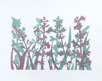 Penstemon, original Linocut print