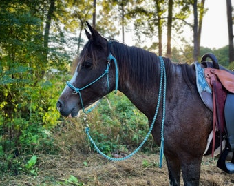 Everyday Soft Rope Halter with sliding ring and matching braided lead- round noseband