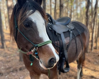 Soft Rope Halter/ Bitless Bridle with Woven Paracord Noseband forTraining and Natural Horsemanship or Bitless Trial Riding