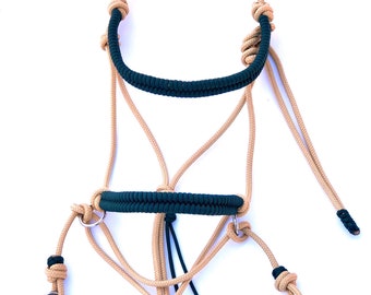 Soft  Rope Halter Bitless Bridle Hackamore- Woven Paracord Overlay