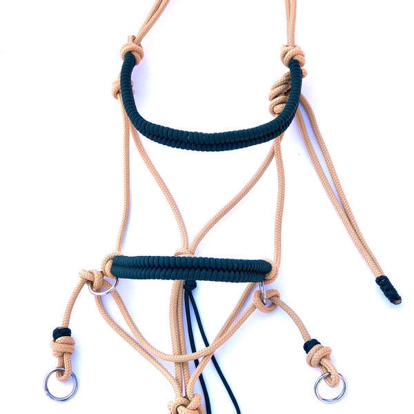 Soft  Rope Halter Bitless Bridle Hackamore- Woven Paracord Overlay