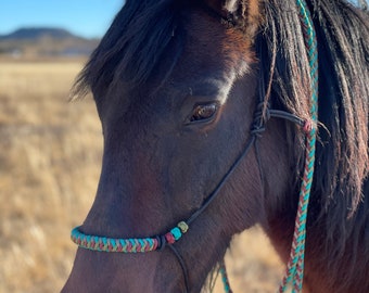 Thin stiff Rope Halter-Round Braided Overlay- Horse Training Halter