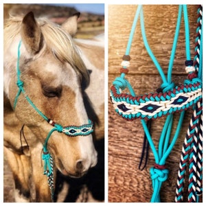 Soft Rope Halter-&-Matching Lead-Big Diamond Braided Overlay- Horse Training Halter