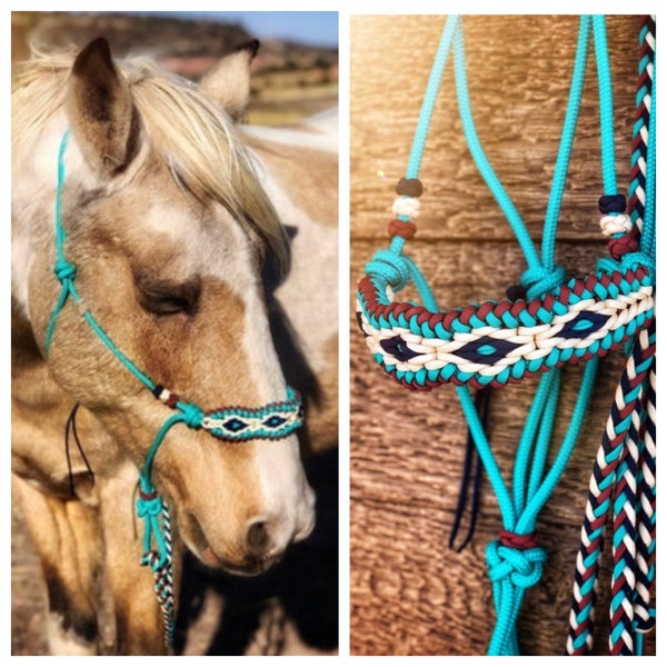 Cuerda suave Halter-&-Matching Plomo-Gran Diamante Trenzado Superposición- Halter de Entrenamiento de Caballo