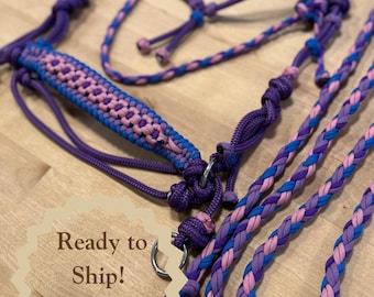 Ready to Ship Arab/Cob Size Sunflower Indian Hackamore & Matching Reins | Bitless Horse Bridle | Paracord Rope Hackamore