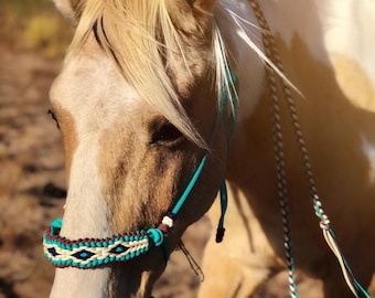 Soft Rope Halter-&-Matching Lead-Big Diamond Braided Overlay- Horse Training Halter