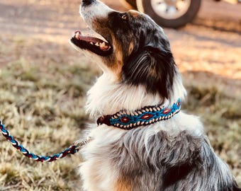 Braided Paracord Martingale Dog Collar with Matching Leash