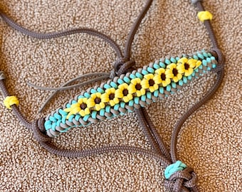 Soft Rope Halter- Sunflower Braided Overlay- Horse Training Halter