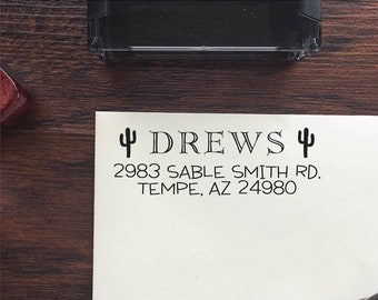 Cactus Address Stamp, Return Address Stamp, Wedding Address Stamp, Self-Inking or Knob style -- SP121