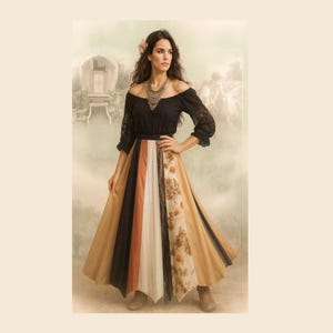 Peruna Longue Jupe Folk Aiguille Fine Cordon Plein Panneau Insère Gypsy Romany Patchwork Plein Swoop Coton Boho Inde Taille 38'