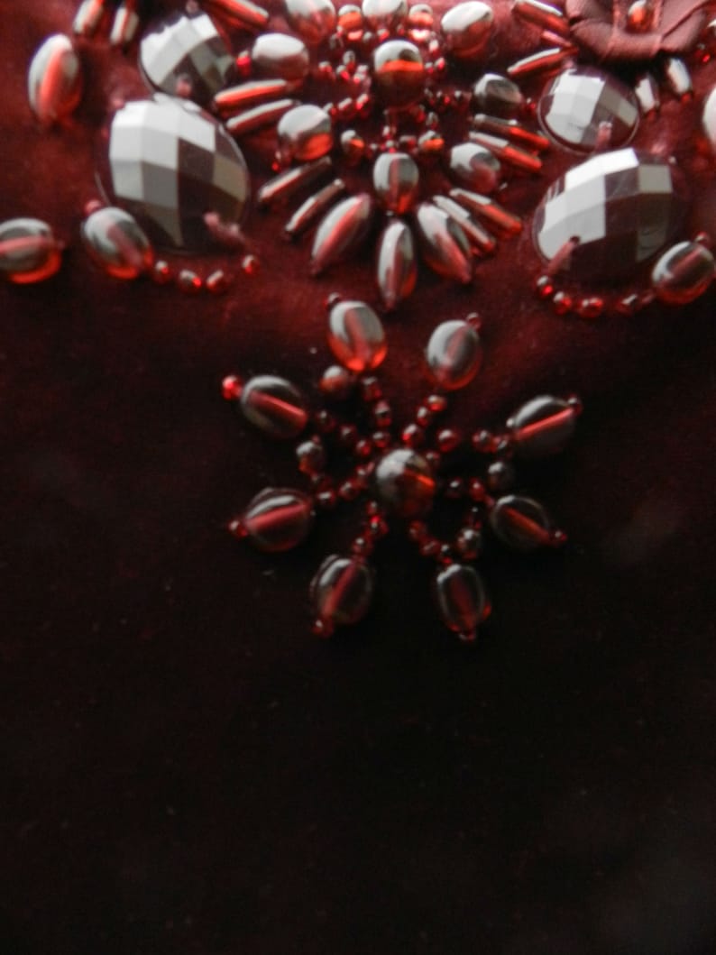 Autograph Beautiful Rich Red Wine Velvet Embellished Top Appliqu\u00e9 Flowers Embroidery Evening Top Or Over Blouse.